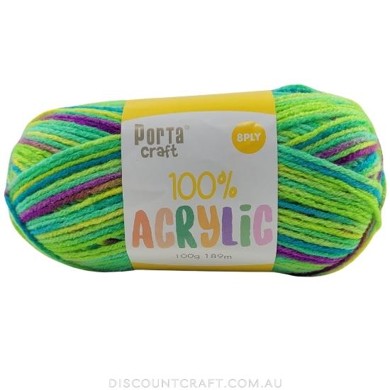 Acrylic Yarn 100g 189m 8ply - Variegated Green - Discount Craft