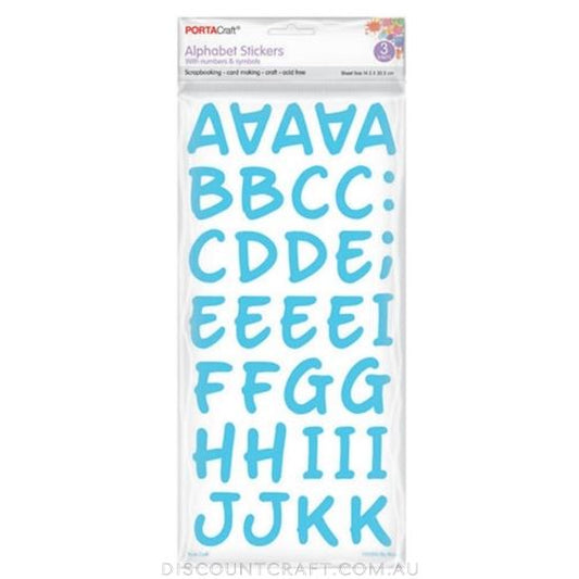 Alphabet Stickers 35mm 3 Sheets - Sky Blue