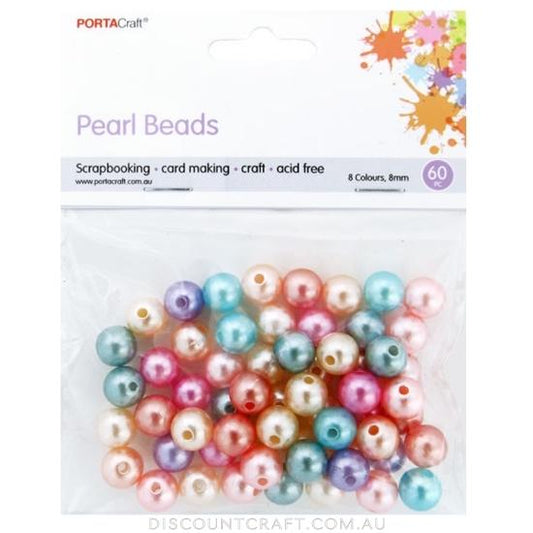 Pearl Beads Round 8mm 60pk - Pastel Assorted
