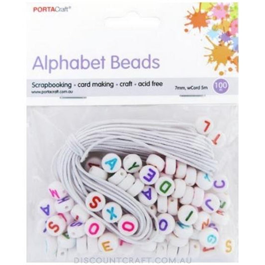 Alphabet Beads 7mm 100pk with Elastic - Discs