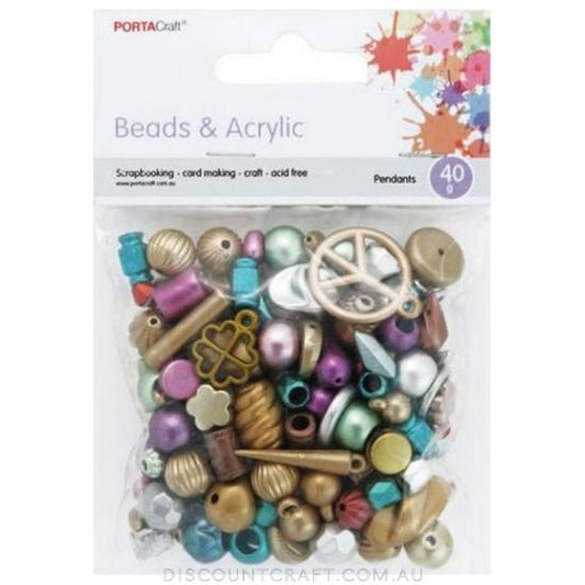 Beads & Acrylic Pendants 40g - Assorted Colours