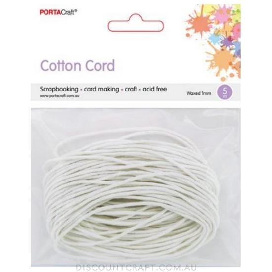 Cotton Cord Waxed 1mm 5m - White