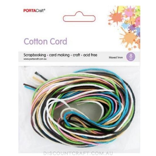 Cotton Cord Waxed 1mm 8m - Multi Colour