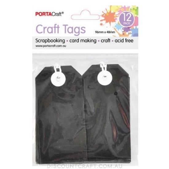 Craft Tag with String 96x48mm 220gsm 12pk - Black