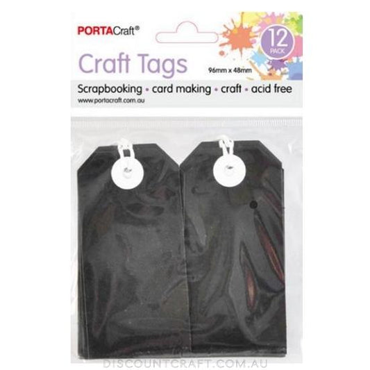 Craft Tag with String 96x48mm 220gsm 12pk - Black