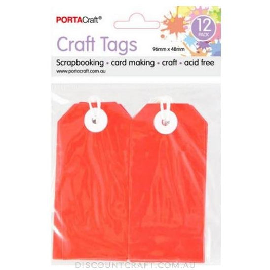 Craft Tag with String 96x48mm 220gsm 12pk - Bright Red