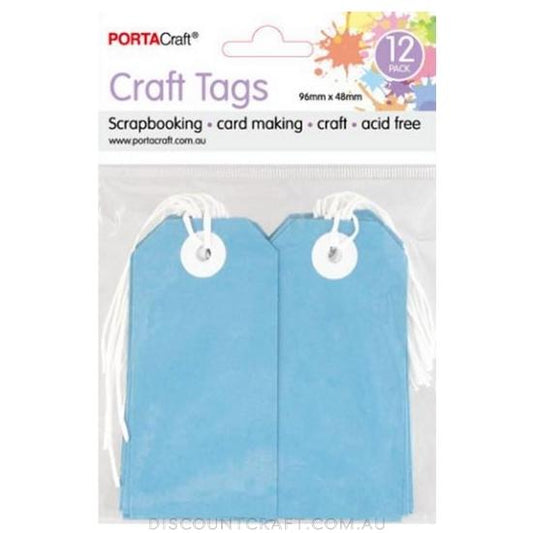Craft Tag with String 96x48mm 220gsm 12pk - Carolina Blue