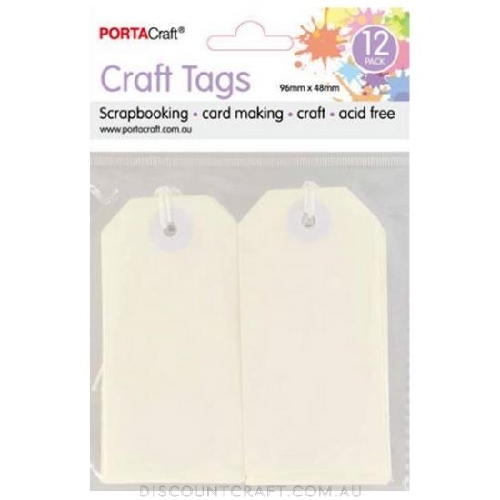 Craft Tag with String 96x48mm 220gsm 12pk - Cream