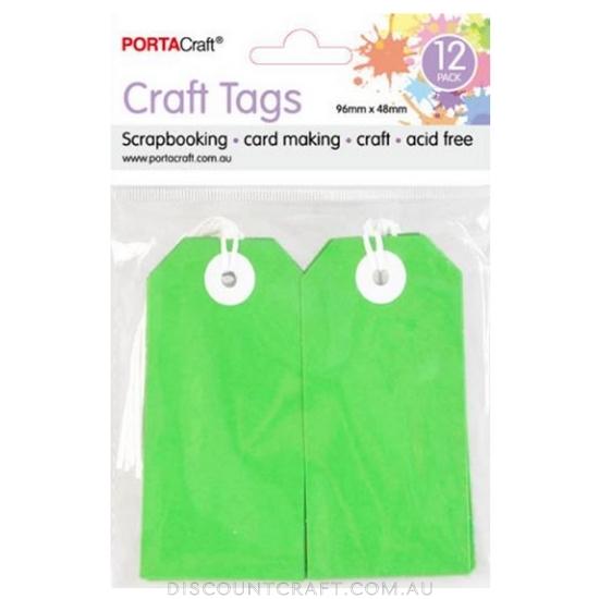 Craft Tag with String 96x48mm 220gsm 12pk - Tree Green