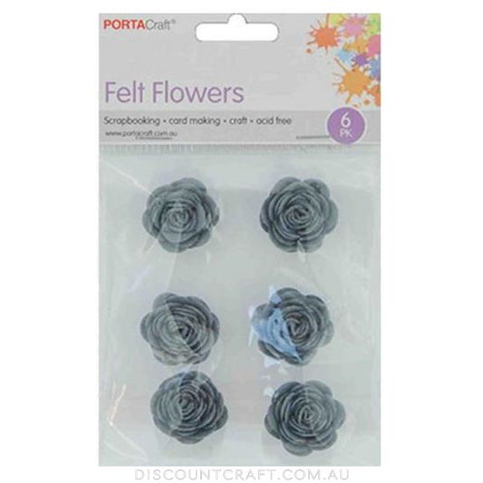 Felt Flowers 30mm 6pk - Grey