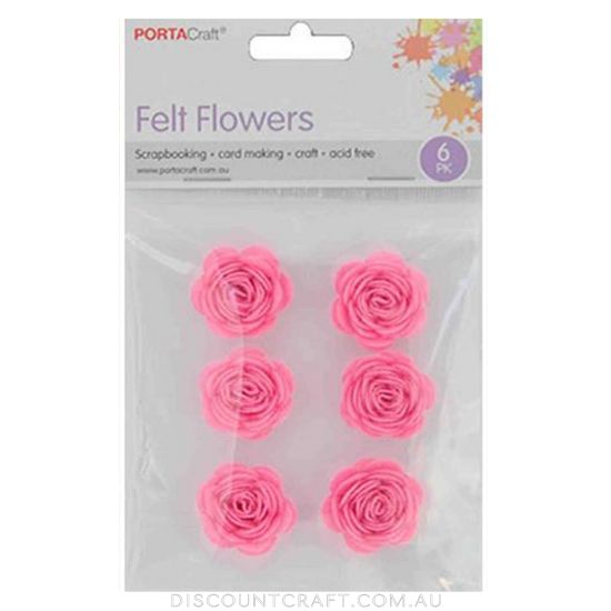 Felt Flowers 30mm 6pk - Pink