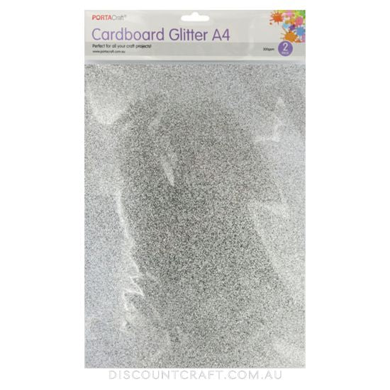 Glitter Cardboard A4 300gsm 2pk - Silver