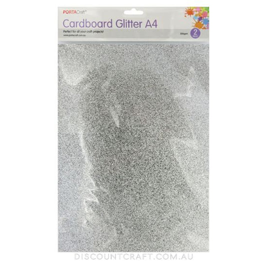 Glitter Cardboard A4 300gsm 2pk - Silver