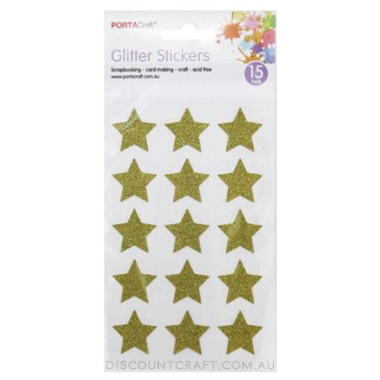 Glitter Star Stickers 24mm 15pk - Gold