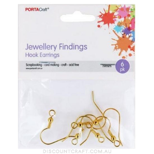 Hook Earrings 19mm 6pk - Gold