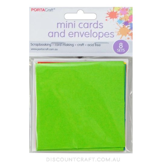 Mini Cards & Envelopes 77x77mm 8pk -  Bright Assorted