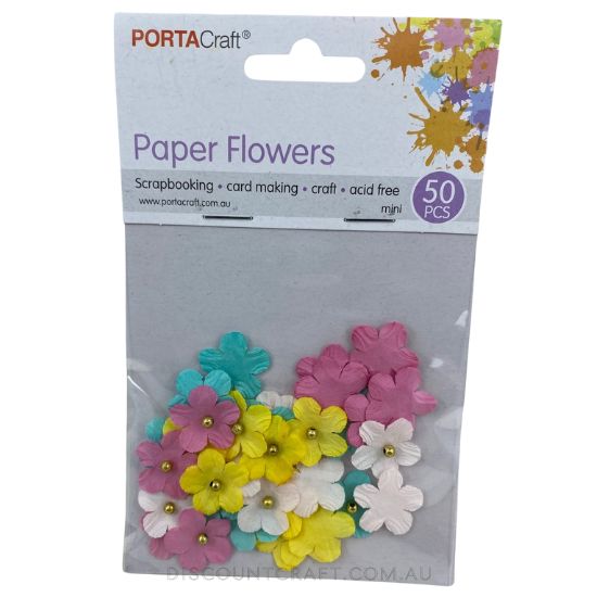 Paper Flowers with Gold Gems 15mm 50pk