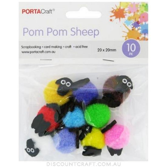 Acrylic Pom Pom Sheep 20mm 10pk