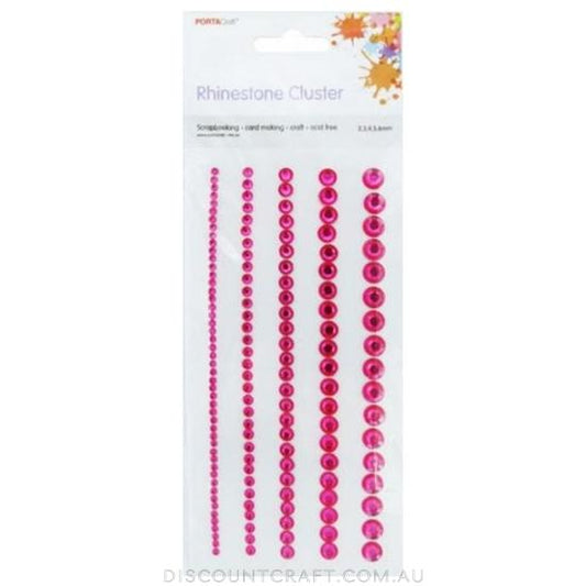 Rhinestone Borders  2-6mm 5 Strips - Hot Pink