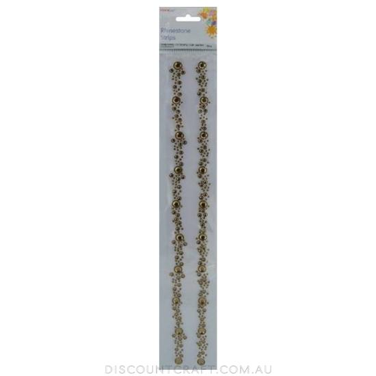 Rhinestone Borders Cluster 30cm 2 Strips - Gold - Discount Craft