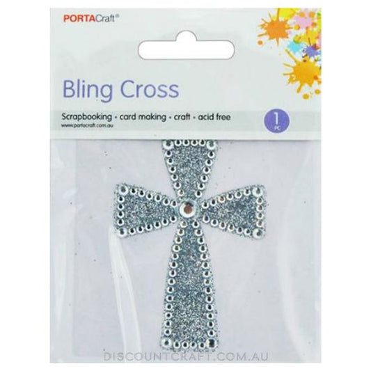 Rhinestone Decal Bling Cross with Glitter Clear