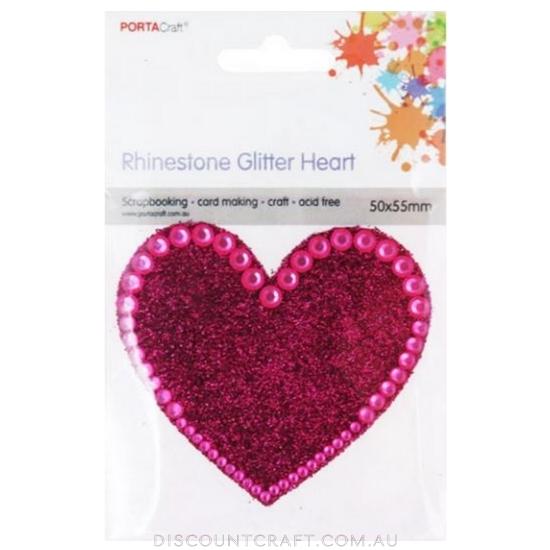 Rhinestone Decal Heart 50x55mm - Glitter Pink