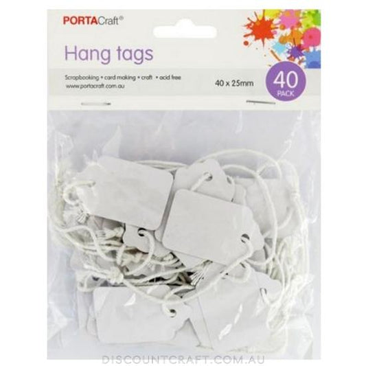 Craft Tags with String 25x40mm 40pk - White