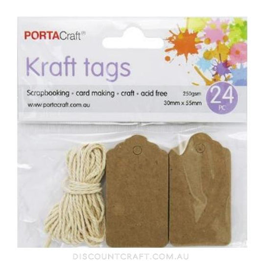 Craft Tags with String 30x55mm 24pc - Kraft