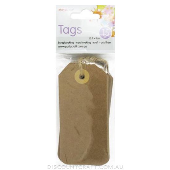 Craft Tags with String 50x107mm - Kraft 15pk