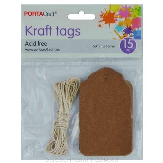 Craft Tags with String 50x85mm 15pk - Kraft