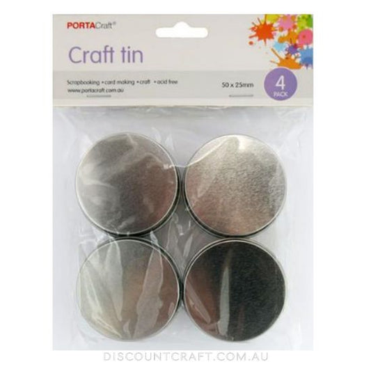 Round Craft Tin 50x25mm 4pk