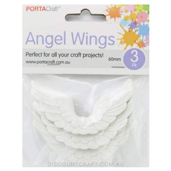 Plastic Angel Wings 60mm 3pk - White