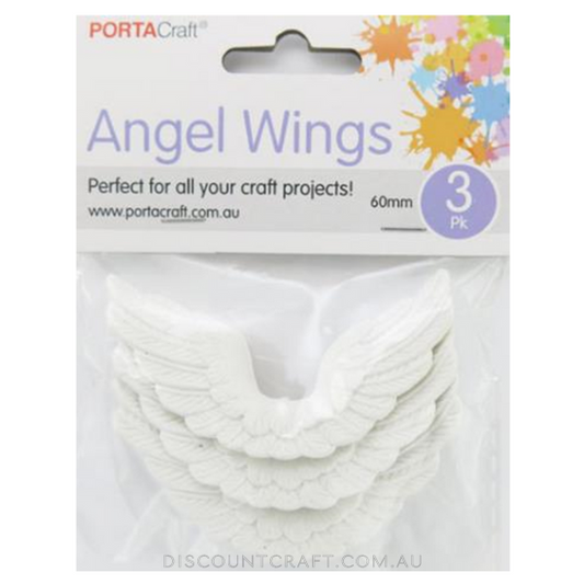 Plastic Angel Wings 60mm 3pk - White