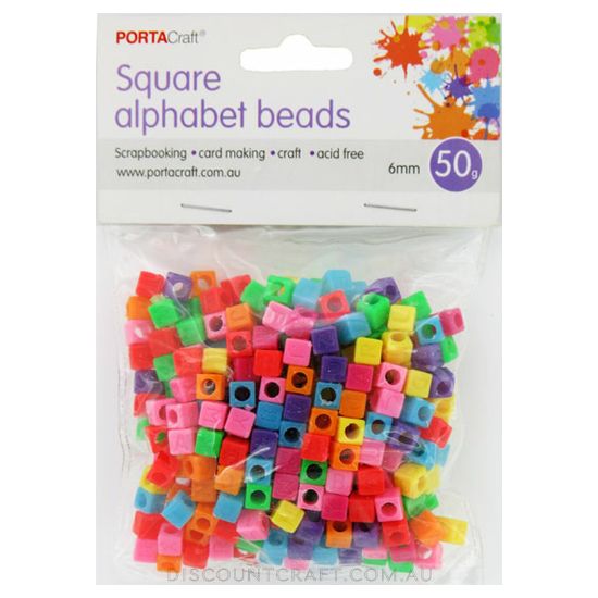 Beads Alphabet 6mm 50g Cubes Multicolour
