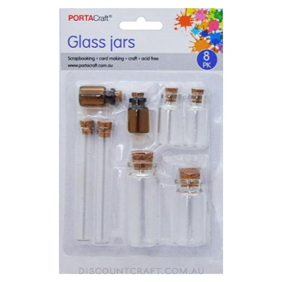 Glass Jars Multi Sizes 8pk Clear & Brown with Cork Stoppers