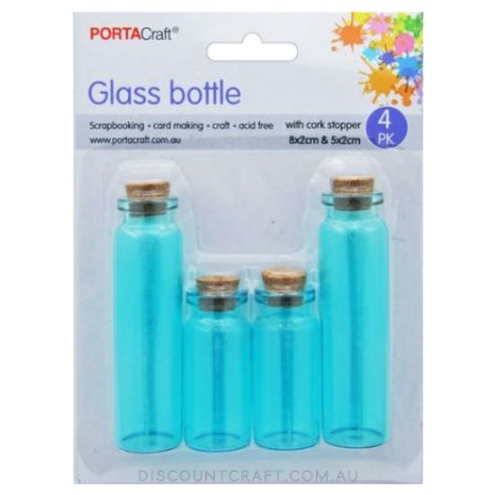 Glass Jars Multi Sizes 4pk Blue with Cork Stoppers