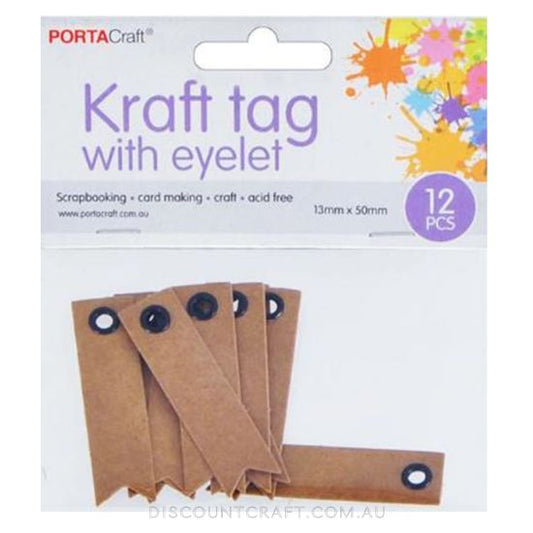 Tags with Eyelet 13x50mm 12pk - Kraft Banner