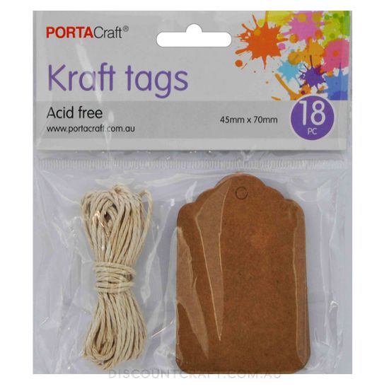 Craft Tags with String 45x70mm 18pc - Kraft