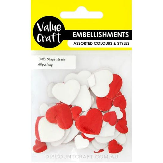 Puffy Shapes 60pk - Red Hearts