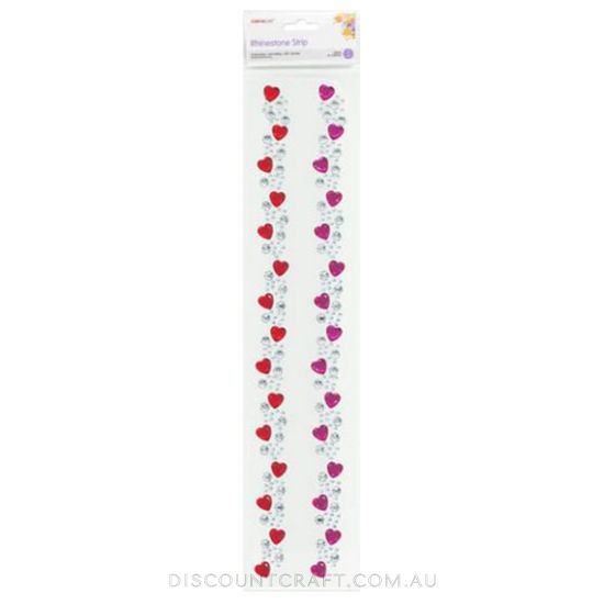 Rhinestone Borders 18mm 28cm 2 Strips - Pink & Red Hearts - Discount Craft