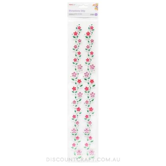 Rhinestone Borders 25mm 28cm 2 Strips - Pink Flowers - Discount Craft