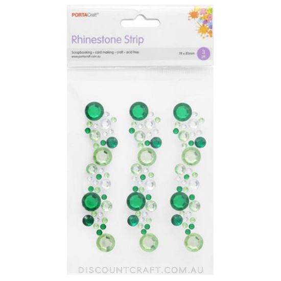 Rhinestone Borders Cluster 19mm 8cm 3 Strips - Green - Discount Craft