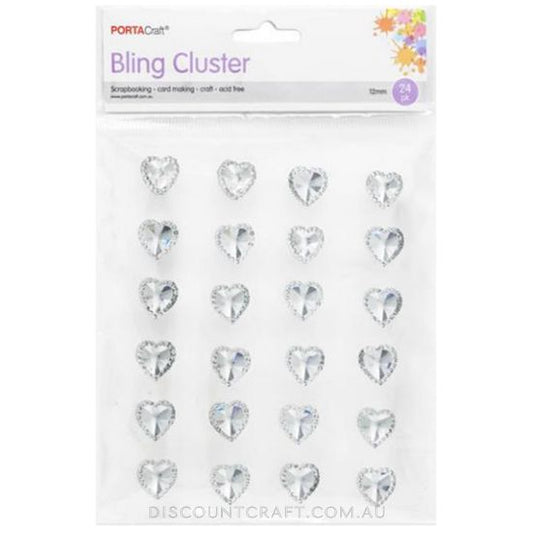 Heart Rhinestone Sheet 12mm 24pk - Clear