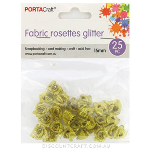 Fabric Rosettes 15mm 25pk - Glitter Gold