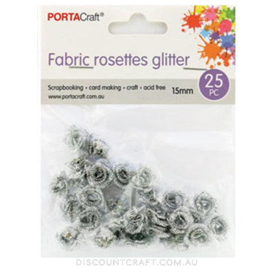 Fabric Rosettes 15mm 25pk - Glitter Silver