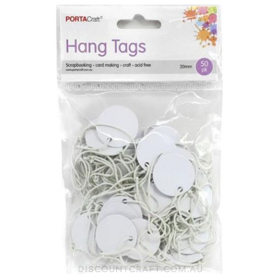 Round Hang Tags with String 20mm 50pk - White