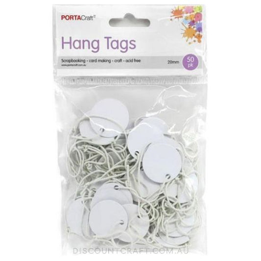 Round Hang Tags with String 20mm 50pk - White