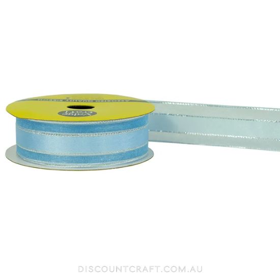 Satin Ribbon with Sheer Edge 22mm 4m - Baby Blue with Silver