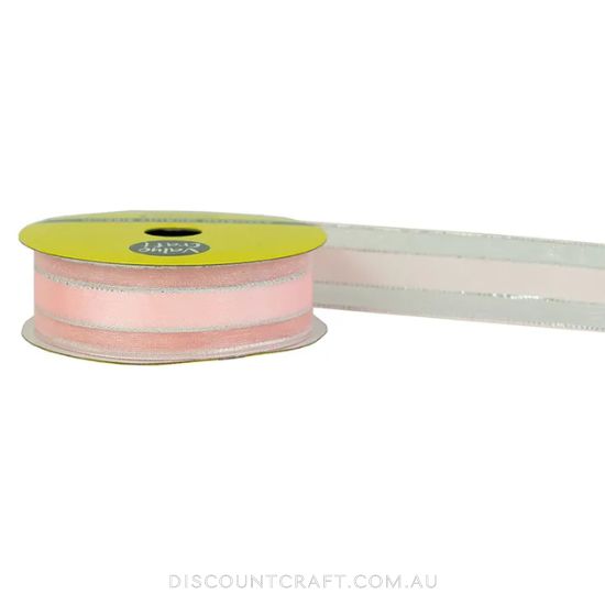 Satin Ribbon with Sheer Edge 22mm 4m - Baby Pink with Silver