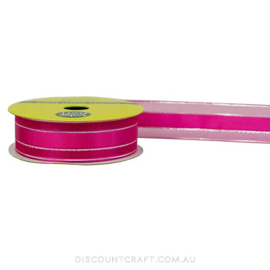 Satin Ribbon with Sheer Edge 22mm 4m - Hot Pink with Silver